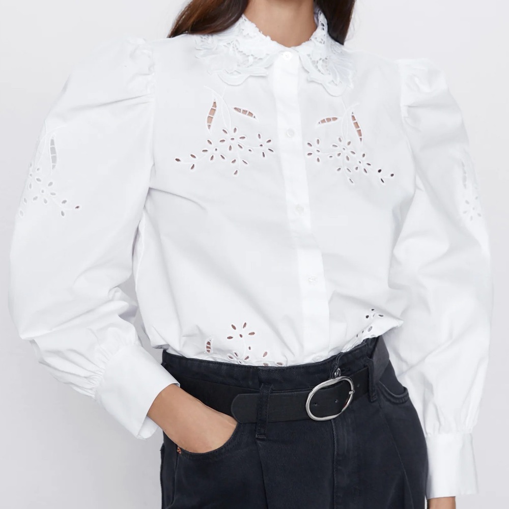 NWT Zara Puff Shoulder Lapel Collar Poplin Shirt